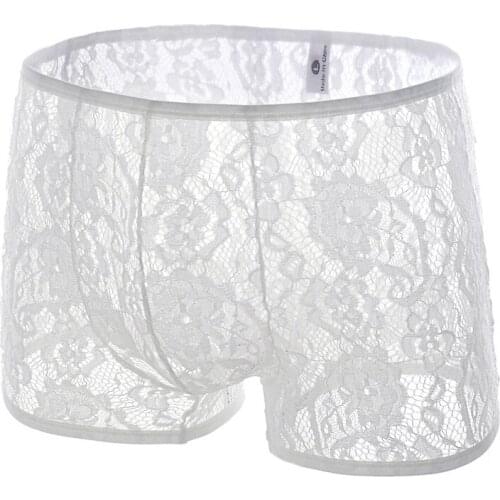Sexy Mens Lace Panties Man Transparent Boxers Shorts Trunk Male Pouch Panties Underpant Gay Underwear Jockstrap Lingerie Costume