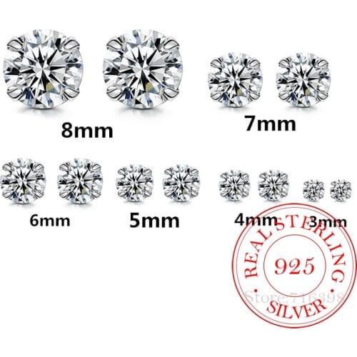 100% 925 Sterling Silver Korean Crystal Round Stud Earrings For Women Kids 2020 Wedding Jewelry Female pendientes mujer moda