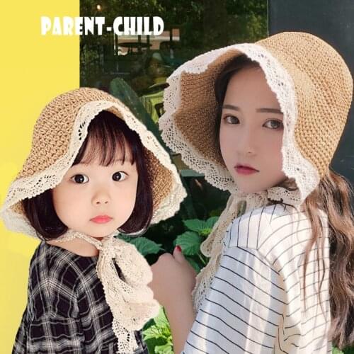 K46 Womens Hats Panama Hat Children Parent-Child Hat Sun Visor Straw Hat Summer Straw Hat Sun Protection Lace Beach Sun Hats