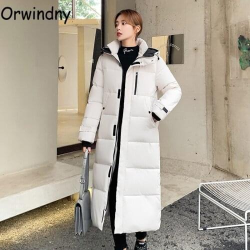 Orwindny Thicken Warm Long Coats Women Office Lady Winter Coats Hooded High Street Zipper Cotton Padded Clothing Snow Wear Parka
