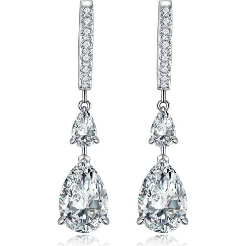 Zhanhao Jewelry 4.0ct/2p Pear Shape Simulated Diamond 9K Gold Dangle Earrings White Yellow Pink Color Waterdrop Earrings