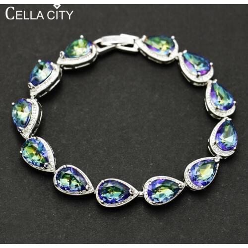 Cellacity Delicate Water Drop Shaped Gemstones Bracelet for Women Luxury Silver 925 Jewelry with Topaz Fashion Gift for Lady