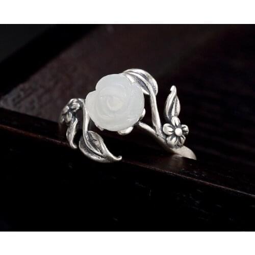 2018 Top Fashion Women Anel Feminino New Fashion S925 Pure Natural Hetian Mosaic Plum Blossom Lady High-end Open Ring Wholesale