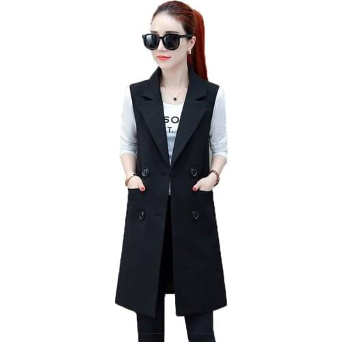 Korean Slim Was Thin Sleeveless Suit Vest Jacket 2021 Spring Autumn Womens Vest Long SectionFemme Plus Size 5XL
