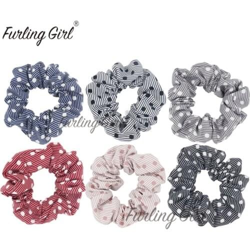 Furling Girl 1PC Career Striped Fabric Hair Scrunchy Ponytail Holder Hair ties Gum Polka Dots Elastic Hair Bands