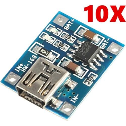 10pcs/lot Mini USB 5V 1A TP4056 Lithium Battery Charger Module Charging Board With Protection Dual Functions 1A Li-ion