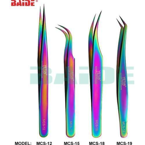 100% Vetus MCS - 12 15 18 19 20 Colorful Premium Beauty Makeup Tweezers for Eyelashes Extension Pinzas Super Precision