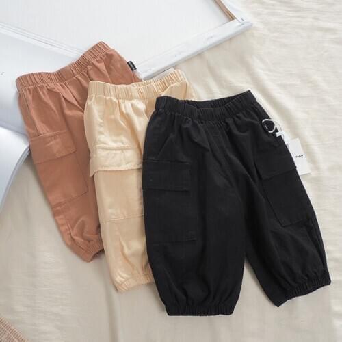 2020 Summer Baby Boy Pants Casual Korean Knee Length Pants For Boys Fashion Big Pocket Loose Baby Children Pants 2 3 4 5 6 Years