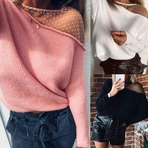 2020 Winter Pullover Sweater Women Knitted Tops Sexy Blouse Sheer See Casual Long Sleeve Pull Female Solid Sweaters Pullovers