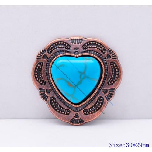 30mm Antique Copper Southeast Traditional Ethnic Flower Heart Turquoise Conchos For Belt Bag Leathercraft Wallet Screwback
