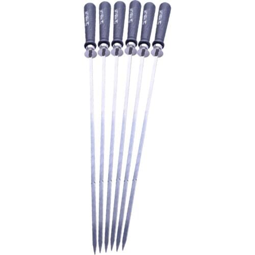 6 Pieces Outdoor Barbecue Wooden Handle Stainless Steel Skewers Needles 52cm