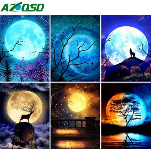 AZQSD 5D Diamond Embroidery Moon Tree Mosaic Diamond Painting Landscape Cross Stitch Rhinestones Handicraft Home Decoration