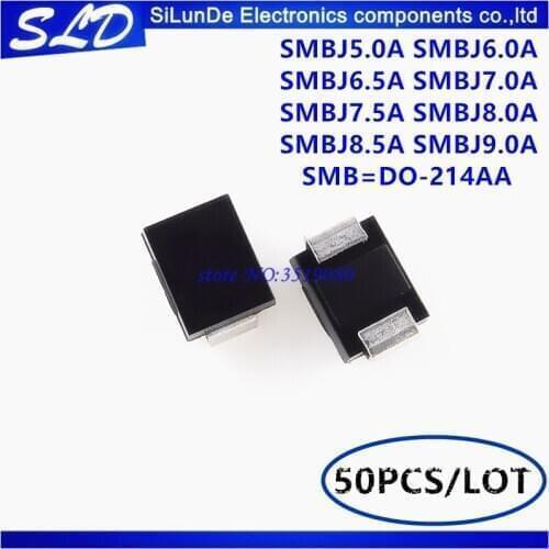 50pcs/lot SMBJ5.0A SMBJ6.0A SMBJ6.5A SMBJ7.0A SMBJ7.5A SMBJ8.0A SMBJ8.5A SMBJ9.0A SMB=DO-214AA TVS DIODE