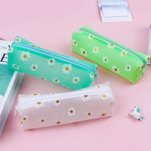 Daisy Flower Silica Gel Black Pencil Bag School PencilCases for Girls Student Stationery Pouch Cute Pencil Case Office Supplies