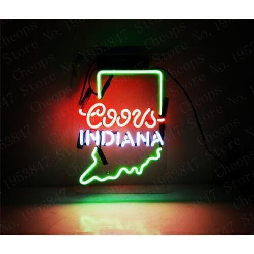 Coors Light INDIANA Gift Neon Signs Real Glass Tube Open Beer Bar Pub Homeroom Girlsroom Party Decor 14x9