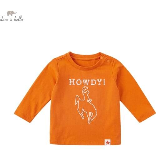 DBA18739 dave bella autumn baby boys casual cartoon letter print T-shirt children tops kids boy fashion tees