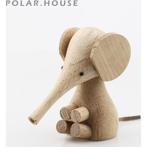 Nordic Style Wood Elephant Dolls Wooden Animal Figurines Birthday Gifts Home Decoration Crafts Figurines Baby Elephant Figures