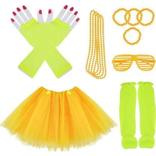 Kids 6 in 1 Costume Accessories 1970s 1980s Fancy Outfits and skirt for Cosplay Party Theme Party for Girl