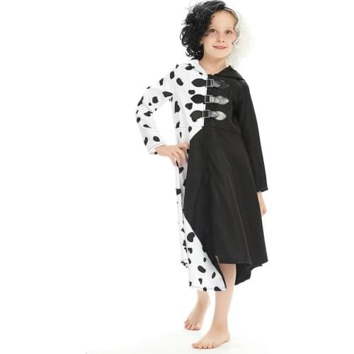 Kids Children Cruella Cosplay Costume Dress Outfits Halloween Carnival Suit