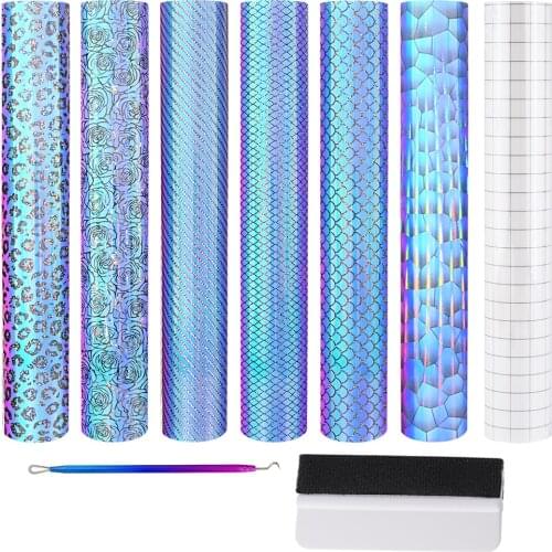 FOSHIO Chameleon Holographic Self-Adhesive Vinyl Sheet Car Home Sticker DIY Decoration Craft Sign Making PVC Opal Wrapping Film