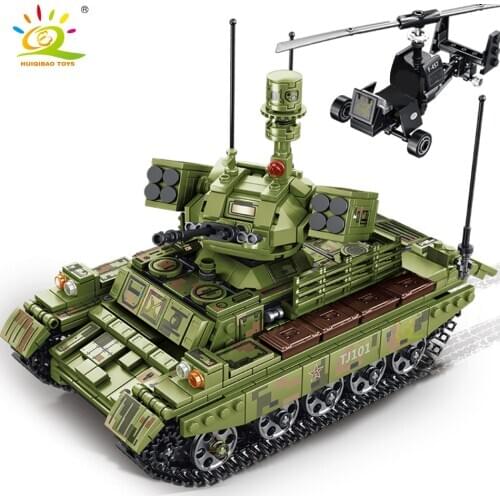 HUIQIBAO 884pcs WW2 Military Tank Building Blocks Army 4 Soldier Weapon Chariot Model Bricks Construction Toys for Children