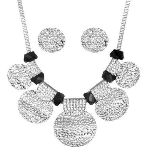 Maxi Necklace Silver Color Metal Statement Jewelry Sets Round Beads Choker Necklace Earrings Set Indian Wedding Jewelry Set