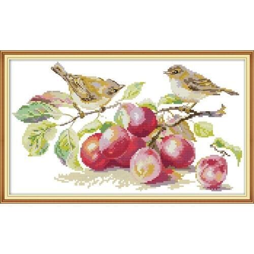 Little bird and apricot cross stitch kit aida 14ct 11ct count print canvas cross stitching needlework embroidery DIY handmade