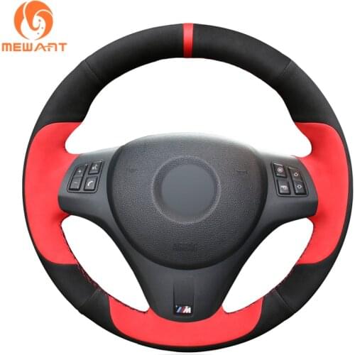 MEWANT Black Suede Genunie Leather Hand Sew Car Steering Wheel Cover for BMW M Sport M3 E90 E91 E92 E93 E87 E81 E82 E88 X1 E84