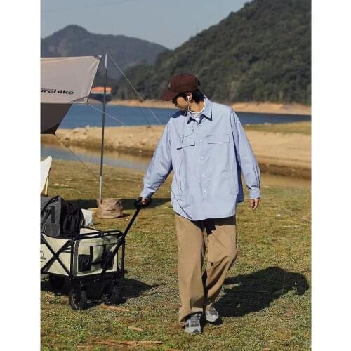 2021 Mens Casual Long Sleeve City Boy Shirt Lapel Collar Pocket Tooling Loose Blue Color Shirt Cool Clotehs Camisa Masculina