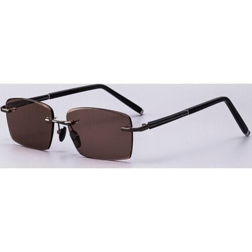 Brown Glass Sunglasses Men Rimless Sun Glasses for Man Crystal Stone Heavy Lens HD Anti Reflection Eye Dry Shades UV400