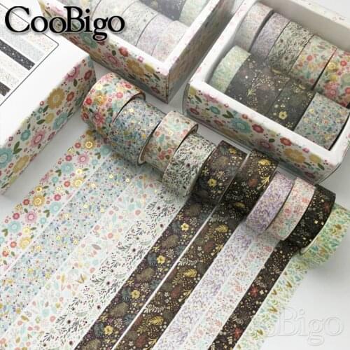 Washi Tape Set Masking Tapes Decorative Adhesive Paper Scrapbooking Sticker Stationery Journal Diary Retro Gold Flower 10/pack