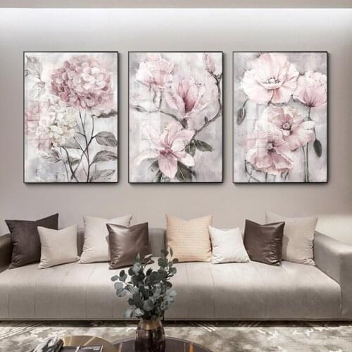 Flower Wall Art Canvas Painting Pink Floral Posters Print For Nordic Bathroom Living Room Home Wall Decor Pictures Farmhouse