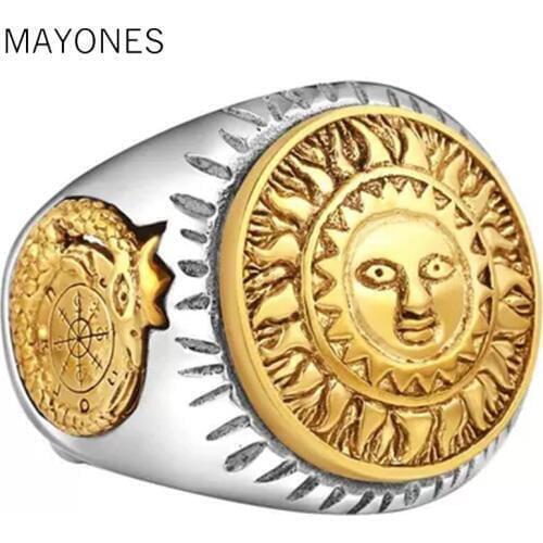 Real 925 Sterling Silver Jewelry Gothic Rings For Men Unique And Cool Sun Flowers With Smiling Face Opening Type