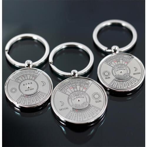 New 6 Style stainless steel Sun Moon Key Chain Ring 50 Years Perpetual Calendar Keychain Circular Couple keyring For Men/Women