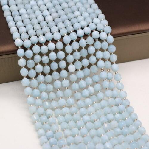 New Beaded Natural Semi-Precious Stones Aquamarine Beads Irregular Round Faceted Beaded for Jewelry Making DIY Bracelets 6mm