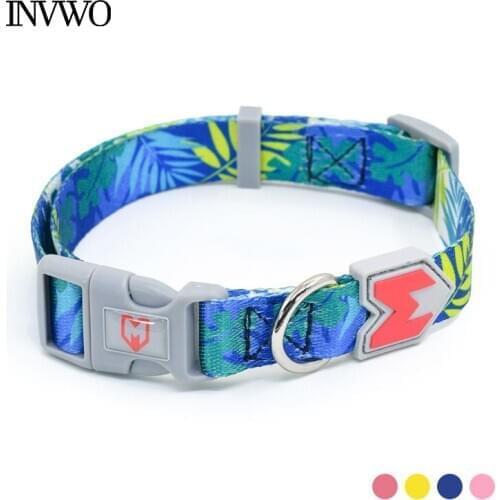 INVWO Pet Collar Personalized Nylon Adjustable for Small Medium Large Dog Tetoron Material Soft and Durable for Walking