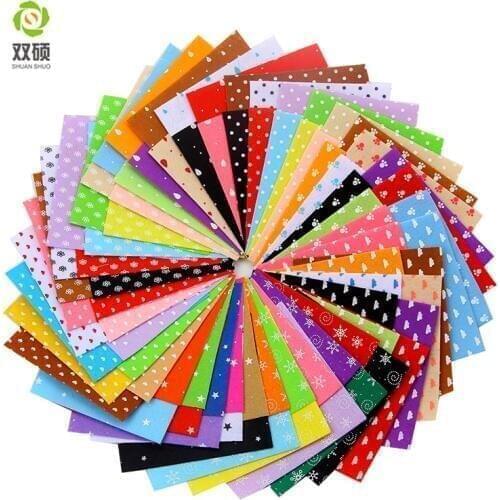 Shuanshuo Printed Pattern Felt Fabric 1mm Thickness Polyester Cloth For DIY Sewing Dolls Home Decoration 80pcs/lot 15x15cm