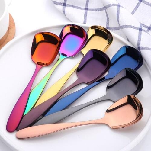 Buyer Star Stainless Steel Square Spoon S M L Rice Spoon Set Creative Dinner Sponn Tableware For Kids & Adult Kitchen Accessory