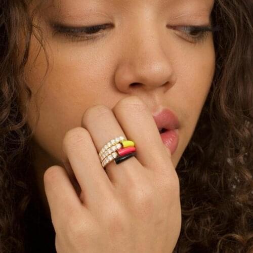 9 Colors Adjustable Simple Style Enamel Ring Paved With Shiny Cubic Zircon Stone Fashion Wed Engage Ring For Women Party Gift