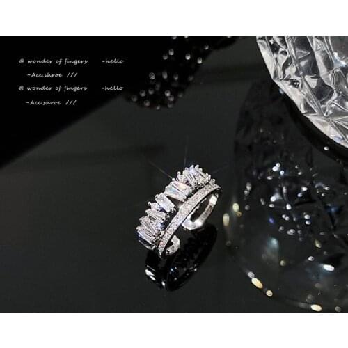 Luxury Shiny Zircon Double Silvery Rings For Woman 2021 New Korean Fashion Jewelry Student Party Gift Girls Sexy Finger Jewelry