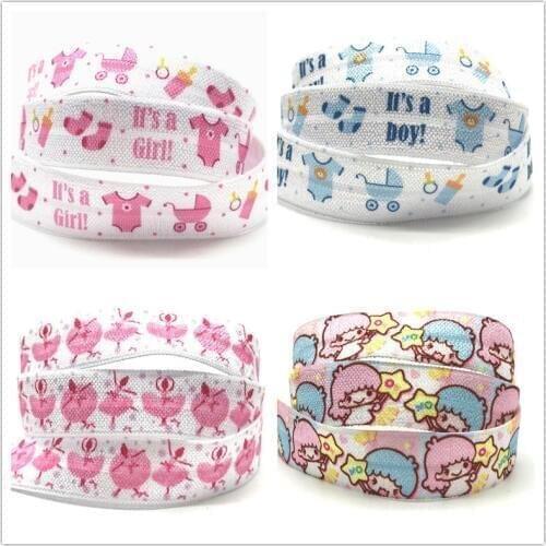Pink Ballet Dance Print Fold Over Elastic Baby Cartoon FOE for Headband Gift Ribbon Party Decoration Webbing 10 yards 16mm