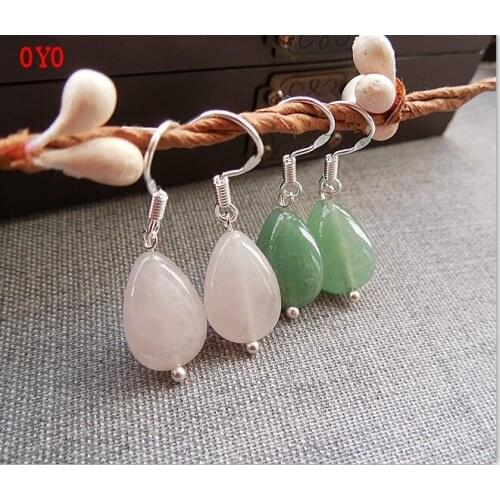 S925 Silver Handmade Jewelry Pink Crystal Green Aventurine Drop Earrings Sweet Retro Earring Earrings