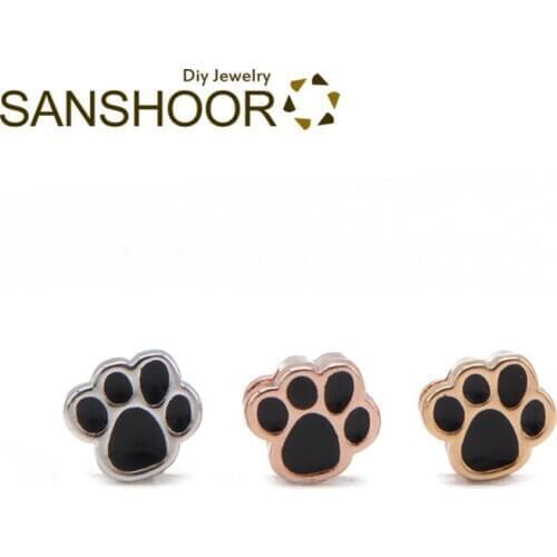 SANSHOOR 8mm Paw Slide Charms Dog Palm Keeper Kid Size Fit Mesh Bracelet Bangles Wrap Leather Wristband For Children Women 6Pcs