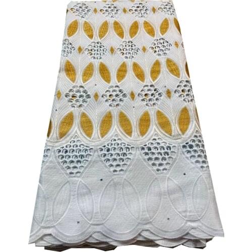 SJ Lace 100% Cotton White Gold Nigerian Swiss Voile Lace Switzerland 2021 High Quality African Embroidery Lace Fabric xs3-49