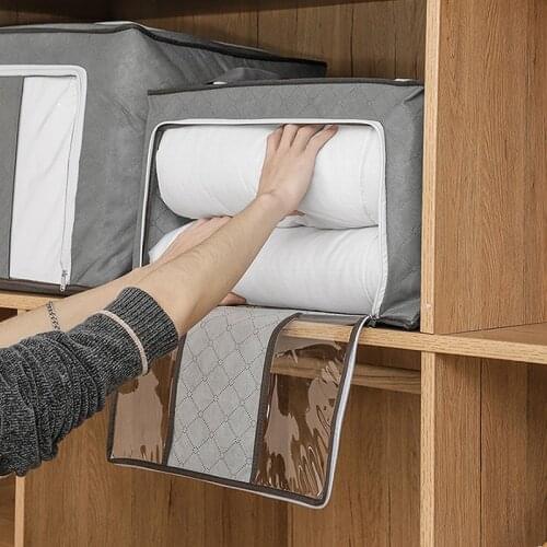 Foldable Clothes Storage Bag With Clear Window Zips Blankets Pillows Dirty Clothes Collecting Case Clothing Organizer