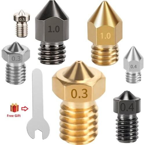MEGA MK8 E3D Nozzles Hardened Steel/Brass/Stainless Steel/Titanium Alloy M6 Thread 1.75MM 0.2mm-1.0mm Filament for 3D printers