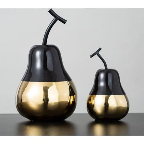 Modern Fruit Statue Creative Home Decor Ceramic&Enamel Golden&Black Apple Pear Figurines Desk Adornment Room Decor Sculpture