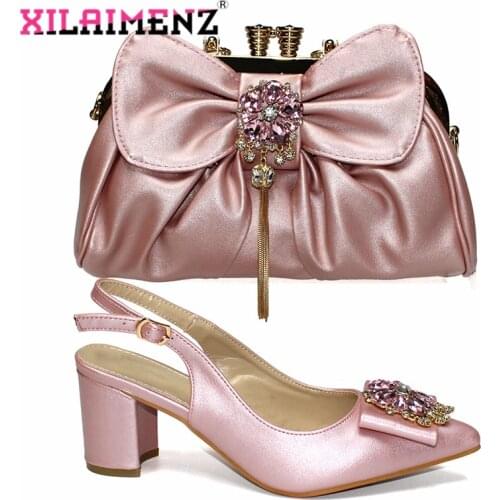 Special Design Italian Lady Shoes and Bag Set in Pink Slingbacks Sandals Shoes Maching Bag for Garden Party