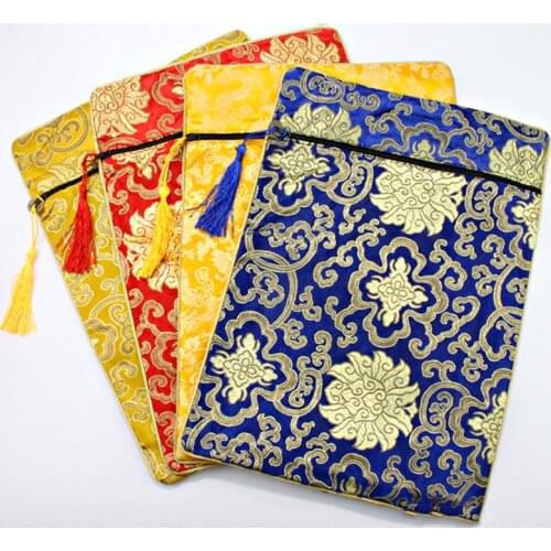 Ethnic Style Storage Bag Large Brocade Sutra Book Bag Fashion Dragon Pattern Flower Double Thickening Quality Zipper Empty Bag