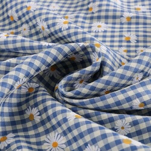 Hot sales daisy vintage fabric Plaid Viscose and Polyester blended fabric for women shirt dress 50*140cm /piece TJ1225